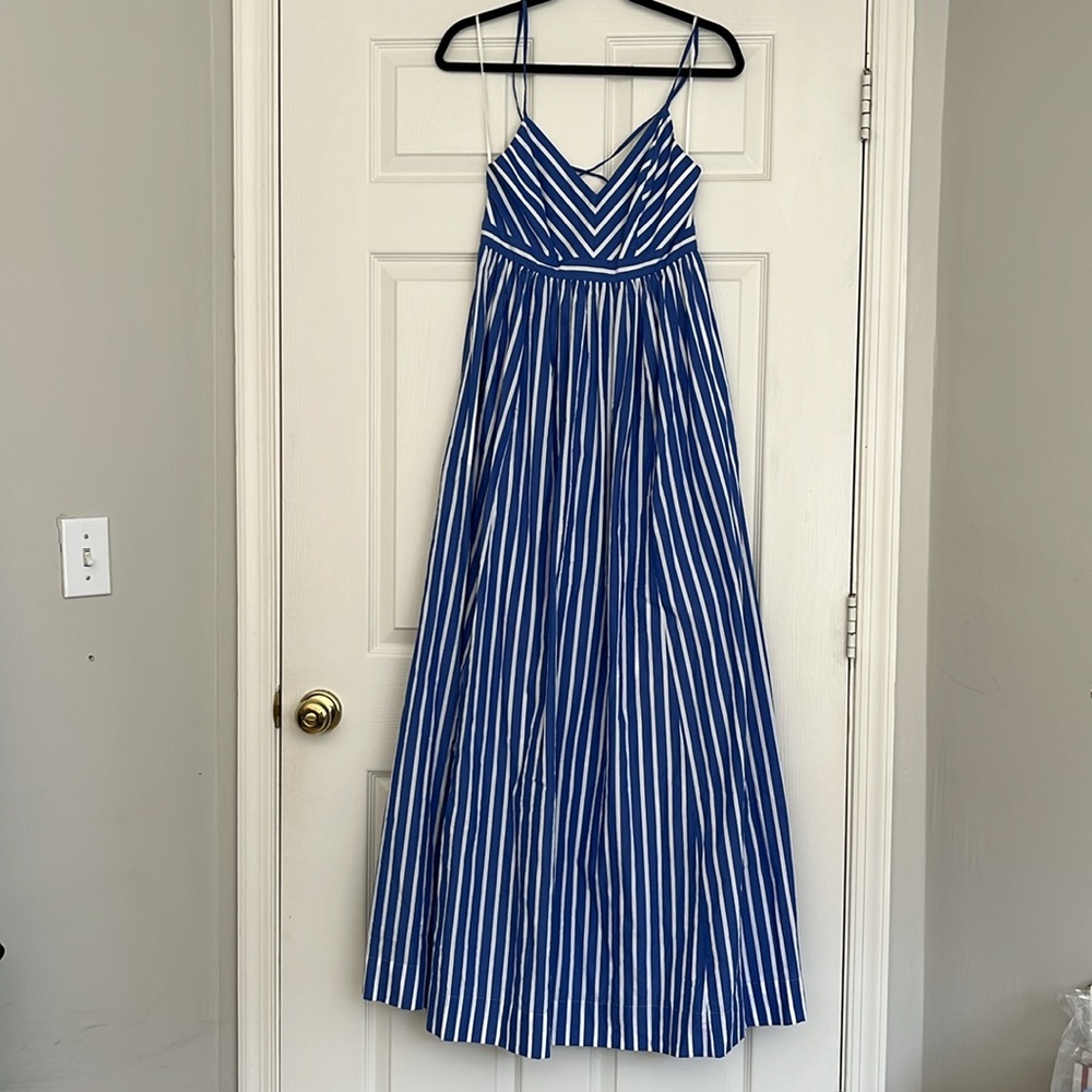 J.Crew Long Drapey Spaghetti-strap Maxi in White Blue Stripe Dress - Picture 5 of 13
